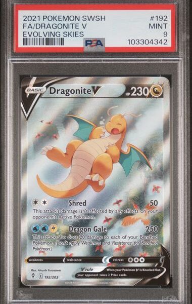 Trading Card Game 2021 Sword Shield Dragonite V Evolving Skies Full Art #192 PSA 9 – Official TCG Product