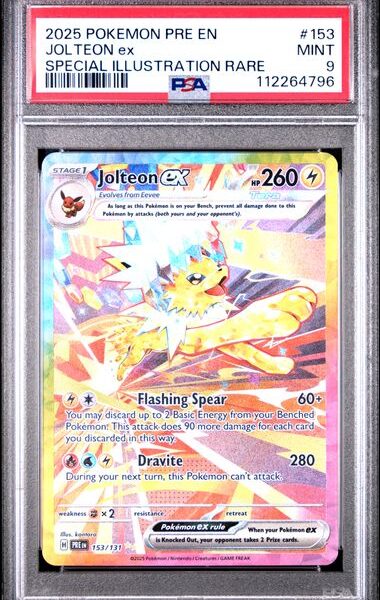 Trading Card Game Jolteon Prismatic Evolutions Special Illustration Rare #153/131 PSA 9 – Official TCG Product