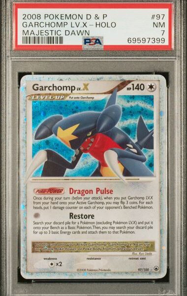 Trading Card Game Garchomp Lv.X Diamond and Pearl Majestic Dawn Holo #97/100 PSA 7 – Official TCG Product